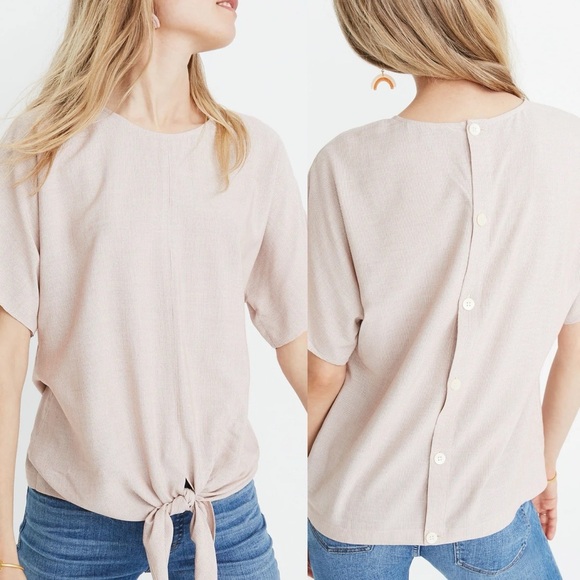 Madewell rust/ cream tie waist short sleeve top ❤️ - Picture 2 of 9
